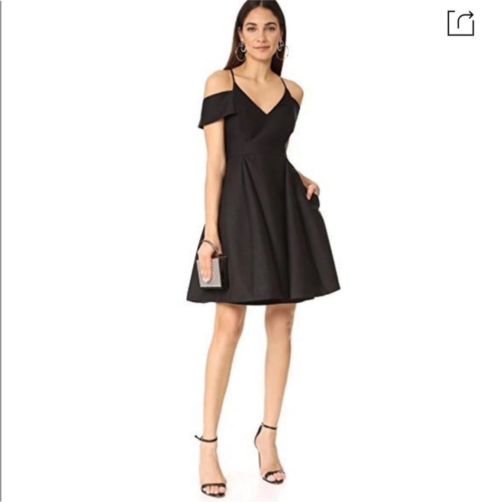 Halston Heritage off shoulders black mini dress with pockets sz.4